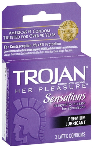 Trojan Her Pleasure Sensations Lubricated Condoms - 3 Pack TJ97320