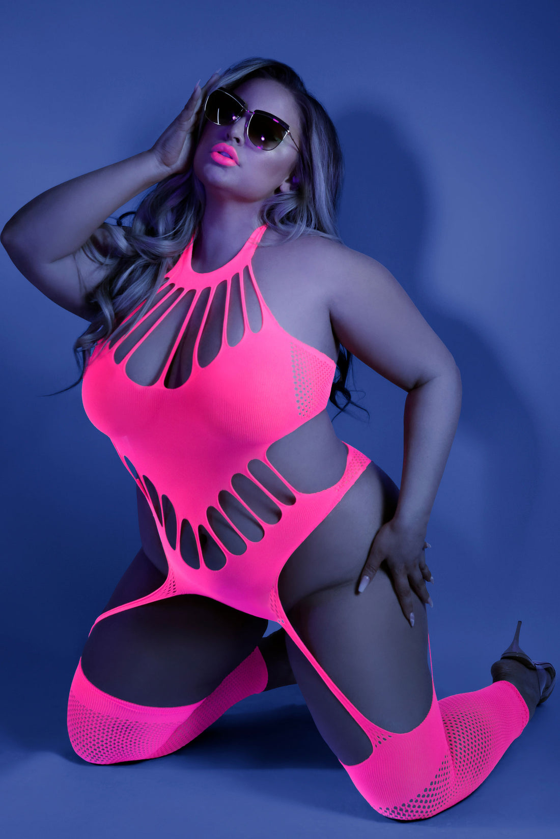 No Promises Teddy Bodystocking - One Size - Neon Pink FL-GL2111-QS-B