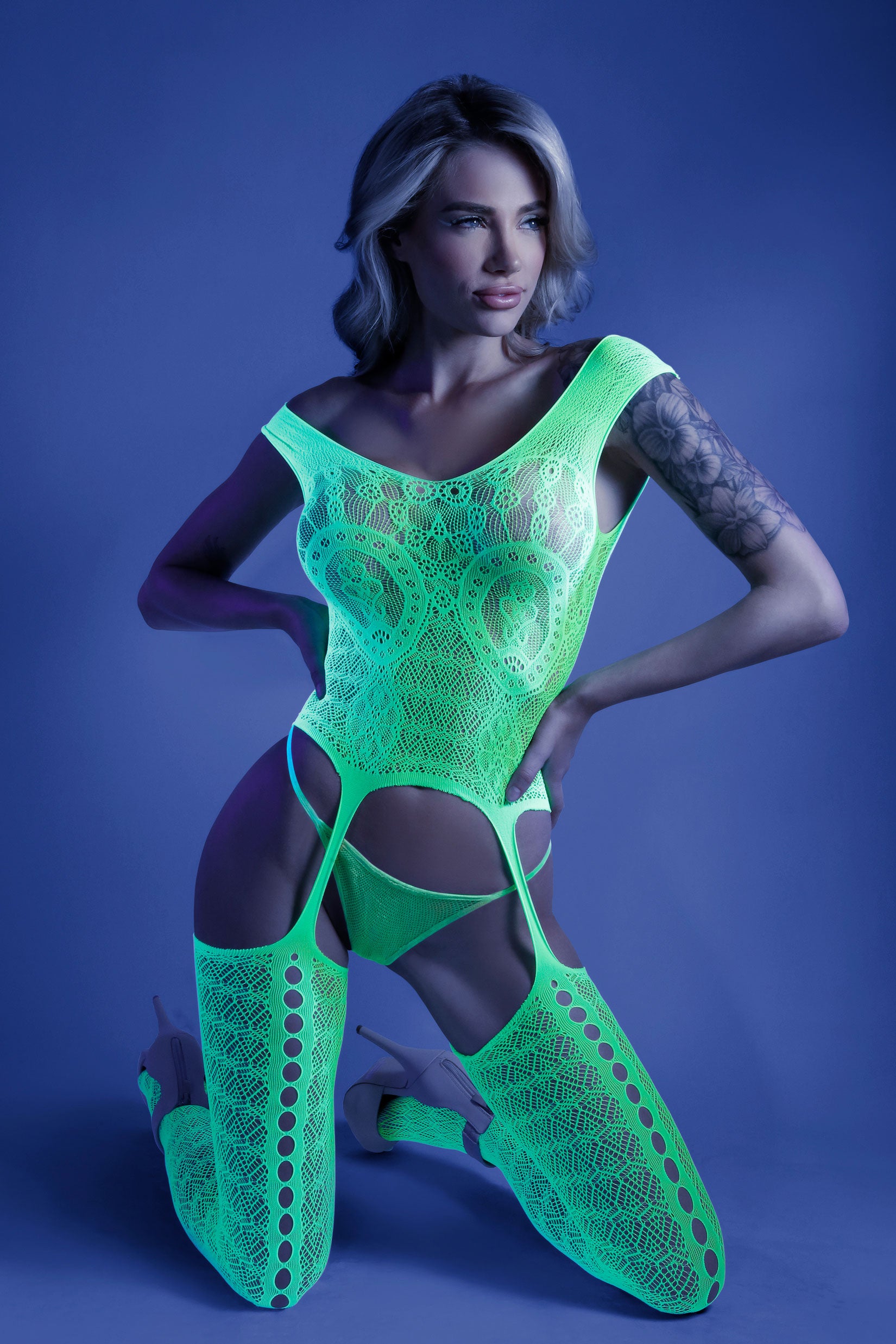 Supersonic Mosaic Bodystocking - One Size- Neon Green FL-GL2110-OS-B