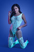 Illuminate Crotchless Teddy Bodystocking - One  Size - White/blue FL-GL2136-OS-B