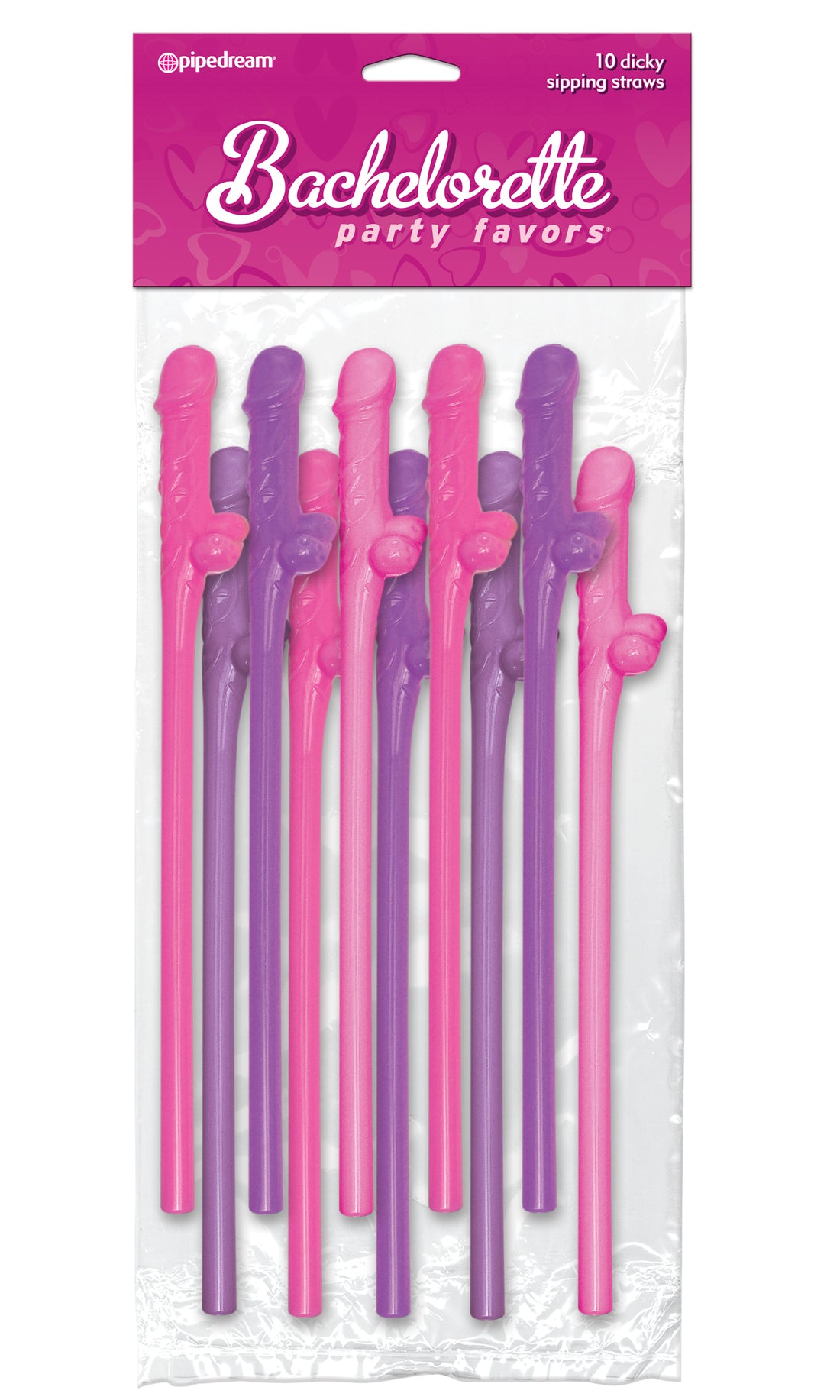 Bachelorette Party Favors 10 Dicky Sipping Straws - Pink &amp; Purple PD6203-03